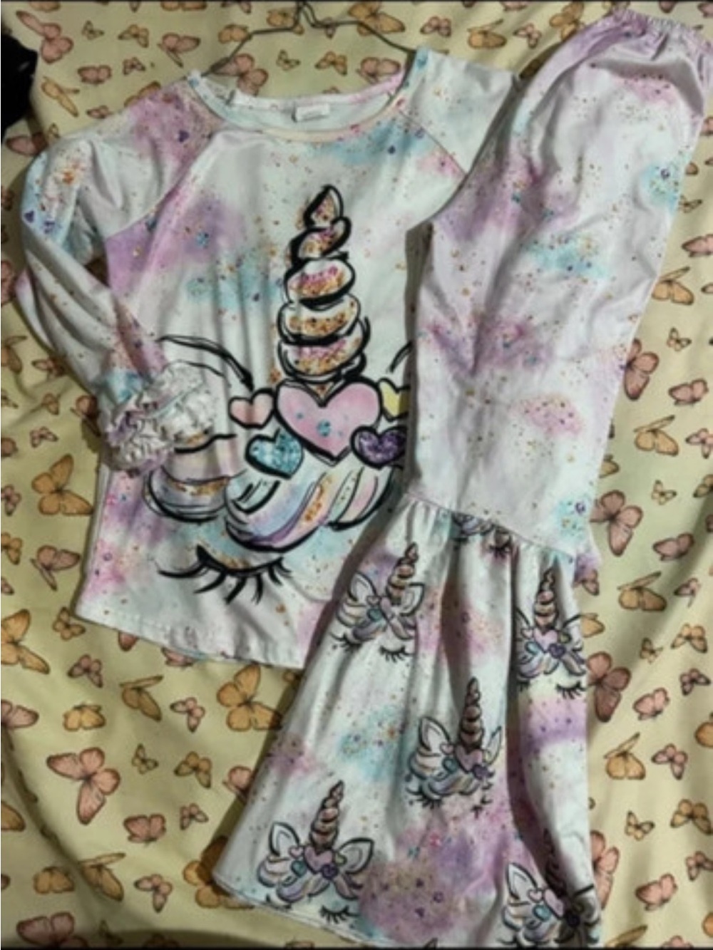 Unbranded Girls' Pastel Unicorn Matching Set - White/Pastel